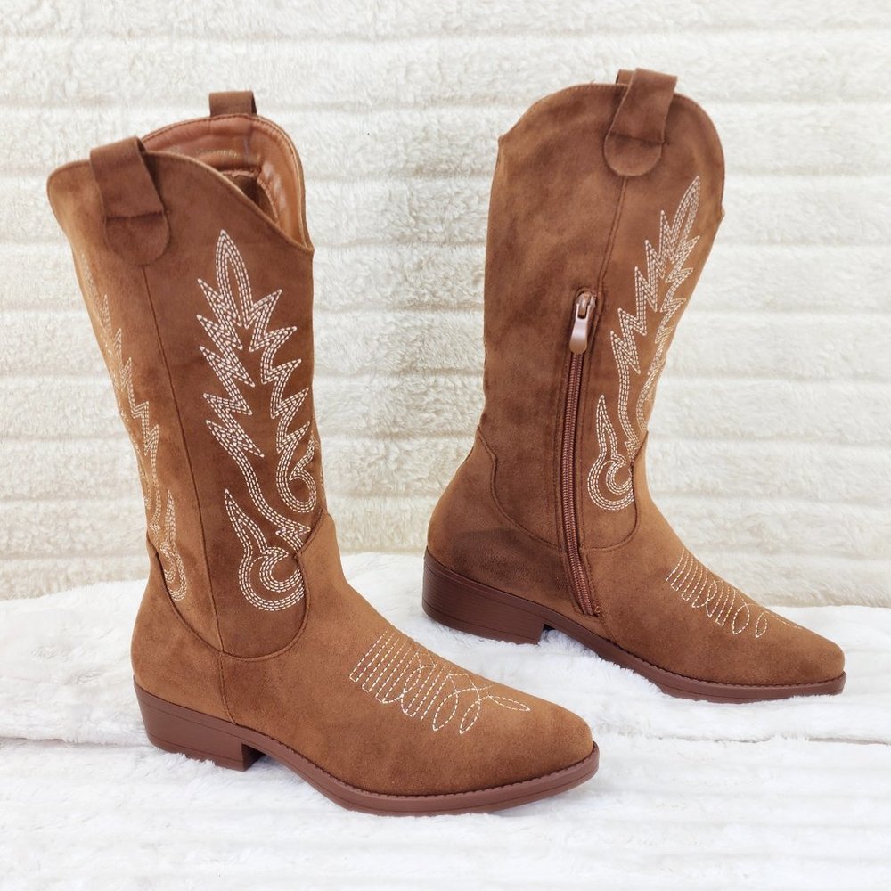 Southern Comfort Western Mid-calf Cowboy Cowgirl Boots Tan Low 1.5" Heels